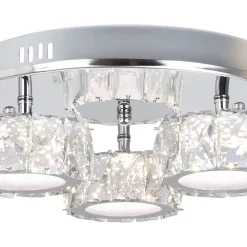 Dilan 3 Light Polished Chrome & Crystal LED Flush Ceiling Light