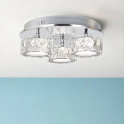 Dilan 3 Light Polished Chrome & Crystal LED Flush Ceiling Light