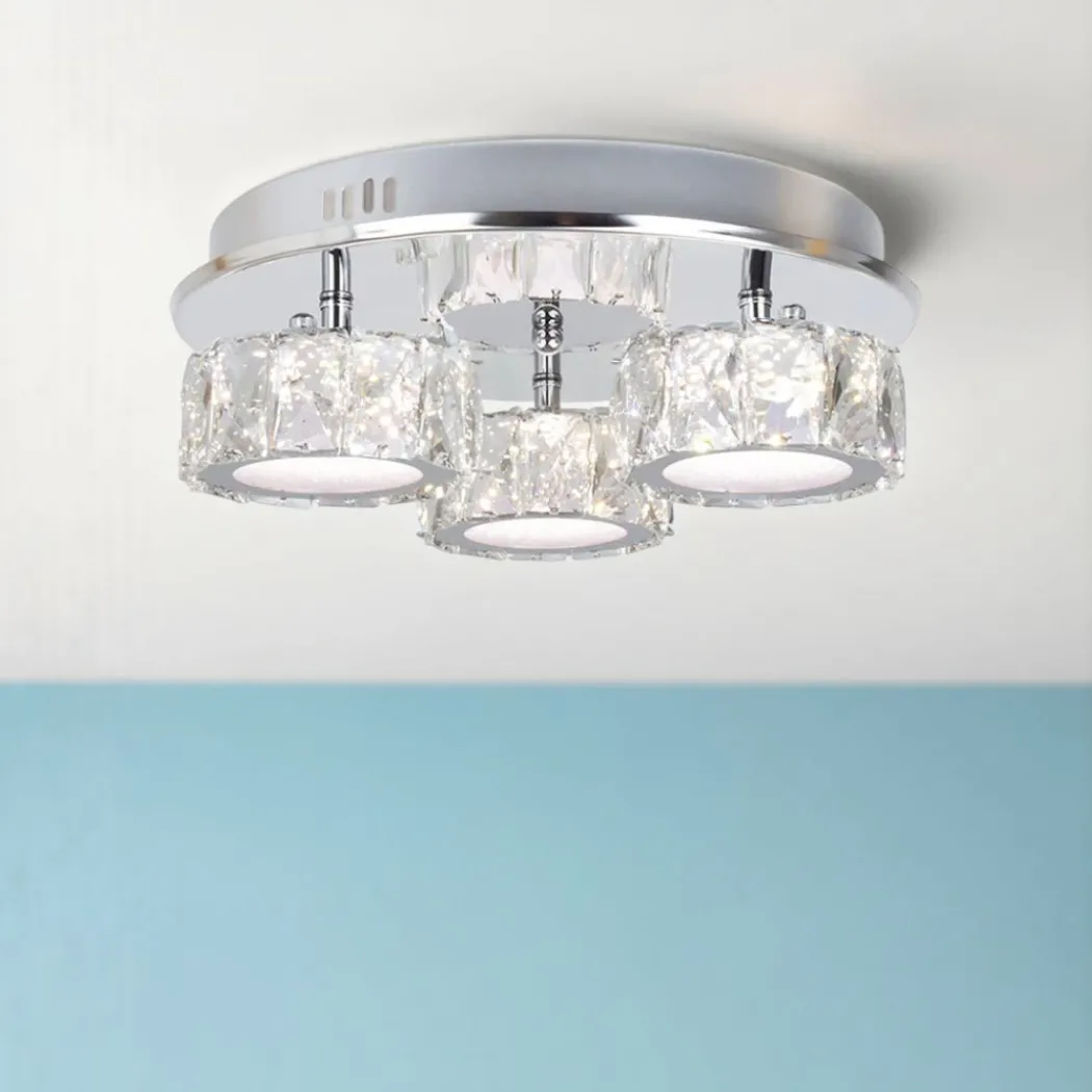 Dilan 3 Light Polished Chrome & Crystal LED Flush Ceiling Light