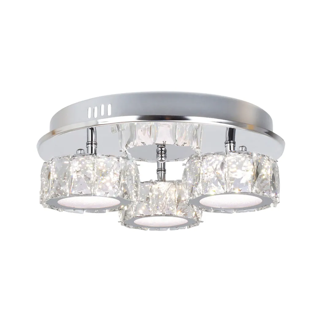 Dilan 3 Light Polished Chrome & Crystal LED Flush Ceiling Light