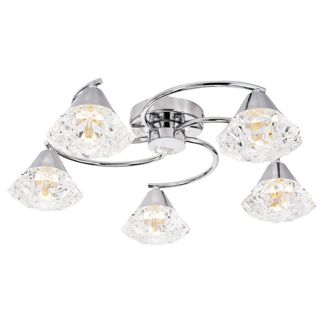Dilys 5 Light Polished Chrome Semi Flush Ceiling Light