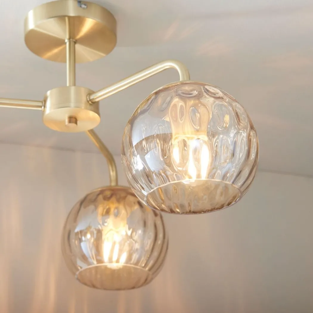Dimple 3 Light Semi Flush Satin Brass Ceiling Light