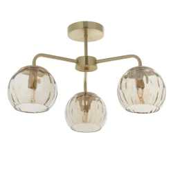 Dimple 3 Light Semi Flush Satin Brass Ceiling Light