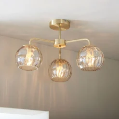 Dimple 3 Light Semi Flush Satin Brass Ceiling Light