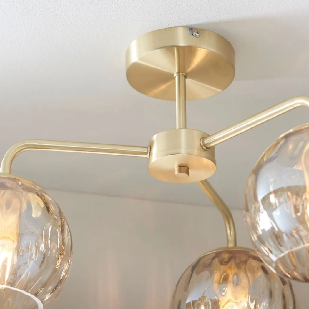 Dimple 3 Light Semi Flush Satin Brass Ceiling Light