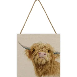Donald the Highland Cow Small Wooden Hanging Block