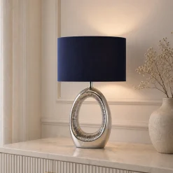 Dott Chrome Ceramic Table Lamp with Blue Shade