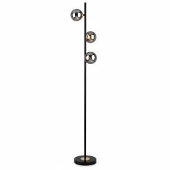 Eaen 3 Light Black and Gold Floor Lamp with Smoked Glass