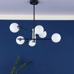 Eaen 6 Light Semi Flush Black Ceiling Light with Opal Glass