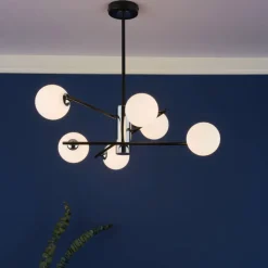 Eaen 6 Light Semi Flush Black Ceiling Light with Opal Glass