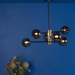 Eaen 6-Light Black Ceiling Light with Smoked Glass