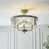 Elean 3 Light Antique Brass Glass Semi Flush Ceiling Light