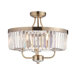 Elean 3 Light Antique Brass Glass Semi Flush Ceiling Light