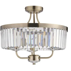 Elean 3 Light Antique Brass Glass Semi Flush Ceiling Light