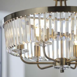 Elean 6 Light Antique Brass & Glass Pendant Ceiling Light