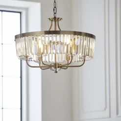 Elean 6 Light Antique Brass & Glass Pendant Ceiling Light