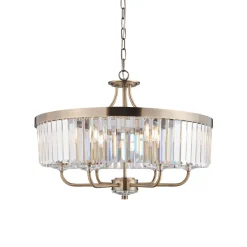 Elean 6 Light Antique Brass & Glass Pendant Ceiling Light