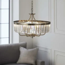 Elean 6 Light Antique Brass & Glass Pendant Ceiling Light