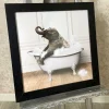 Elephant in the Tub Wall Art with Black Frame