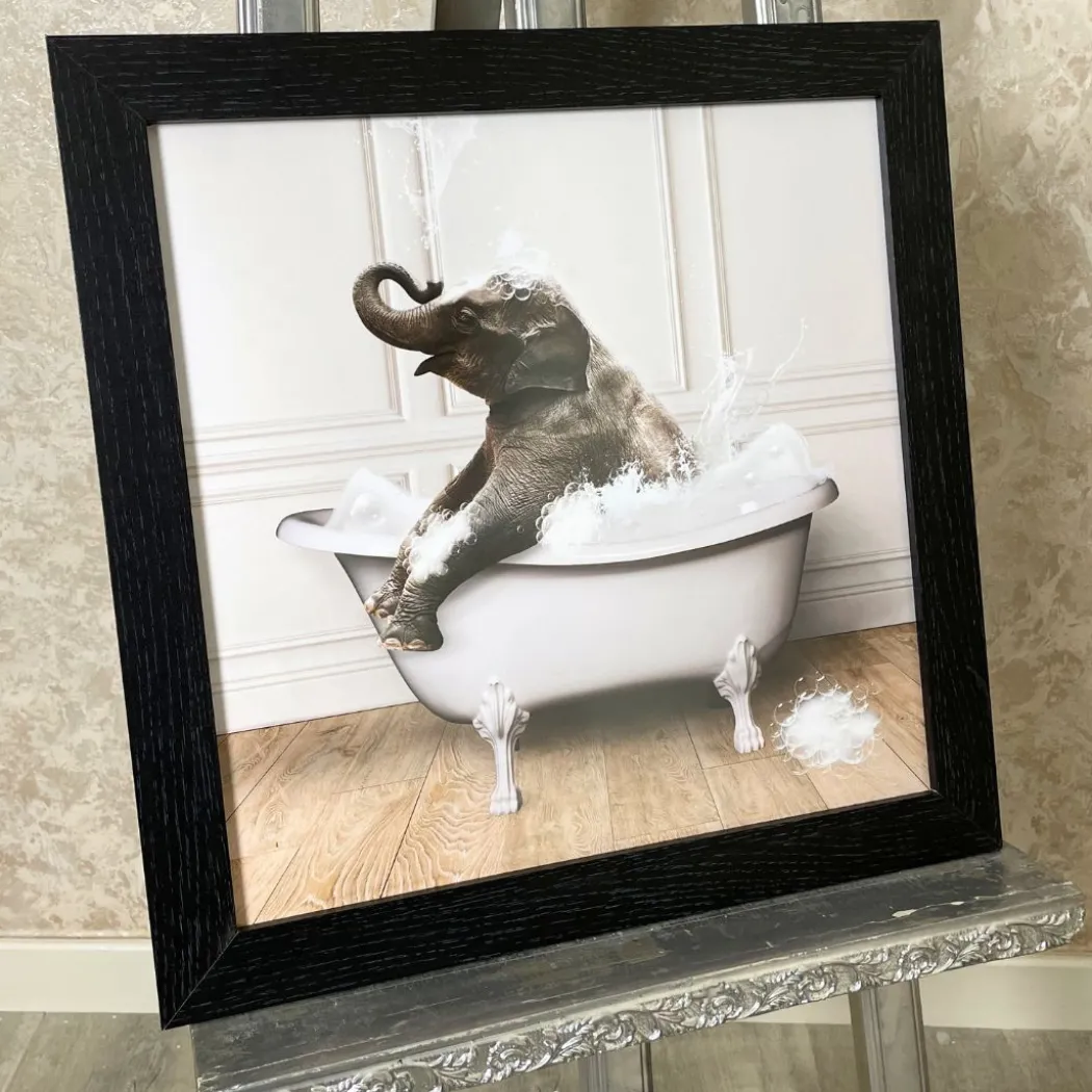 Elephant in the Tub Wall Art with Black Frame