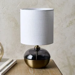 Emmy Antique Brass and Smoke Glass Table Lamp