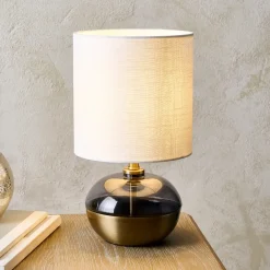 Emmy Antique Brass and Smoke Glass Table Lamp