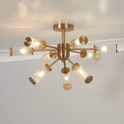 Enid Ribbed Glass & Brushed Gold Semi-Flush Ceiling Light