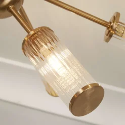 Enid Ribbed Glass & Brushed Gold Semi-Flush Ceiling Light