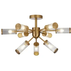 Enid Ribbed Glass & Brushed Gold Semi-Flush Ceiling Light