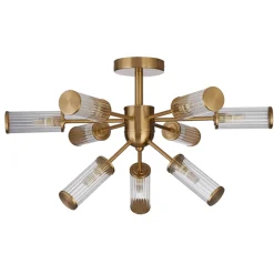 Enid Ribbed Glass & Brushed Gold Semi-Flush Ceiling Light