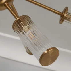 Enid Ribbed Glass & Brushed Gold Semi-Flush Ceiling Light
