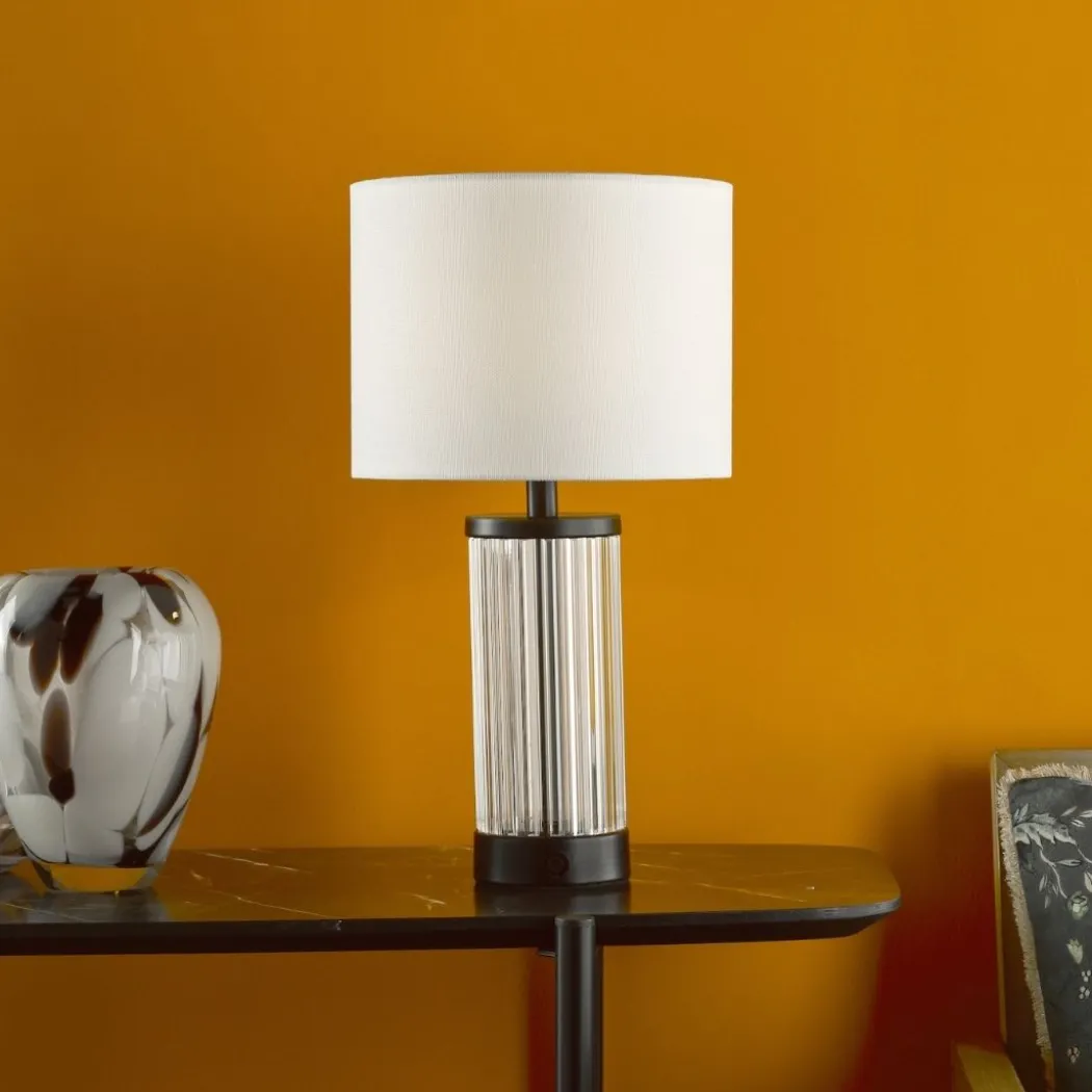 Enrico Satin Black and Glass Rechargeable Touch Table Lamp