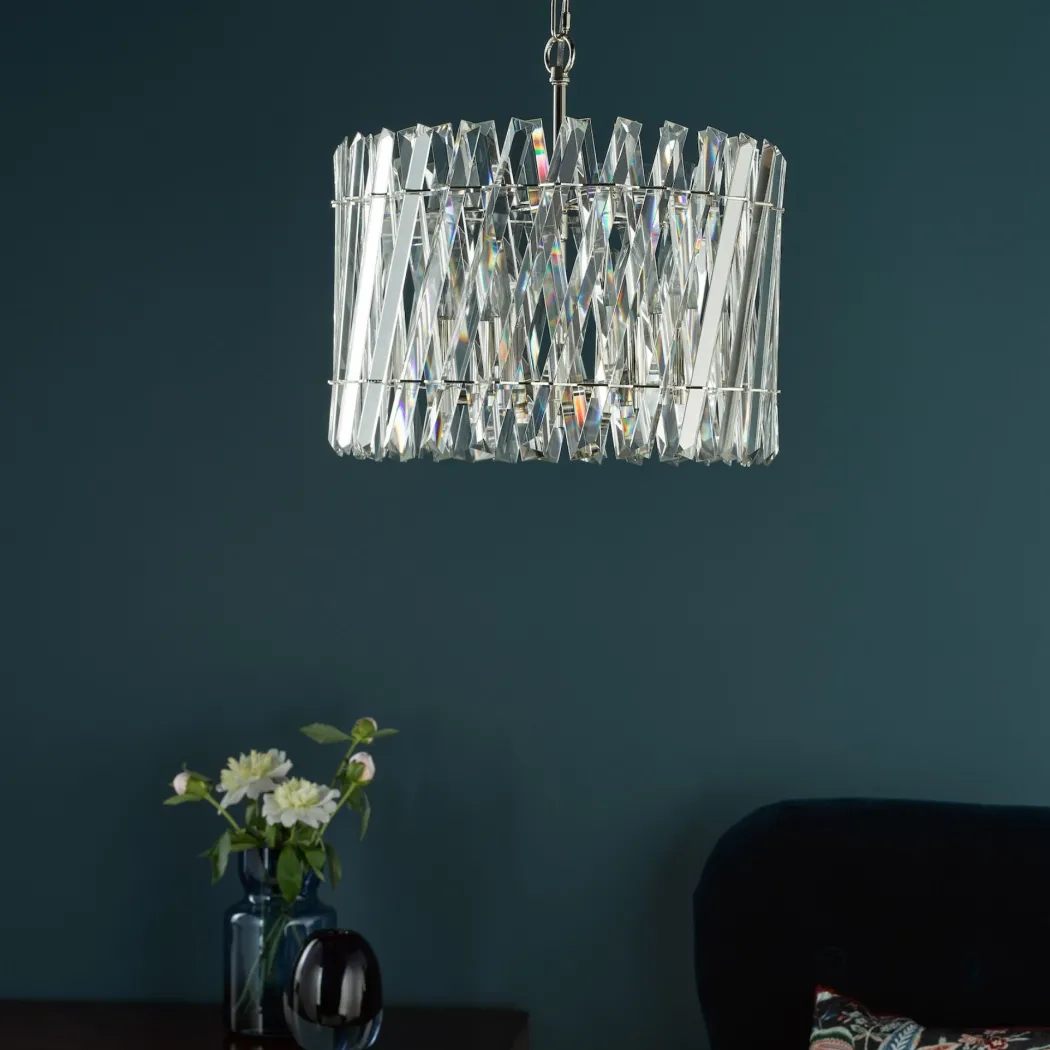Entwine 6 Light Polished Nickel & Crystal Pendant Ceiling Light