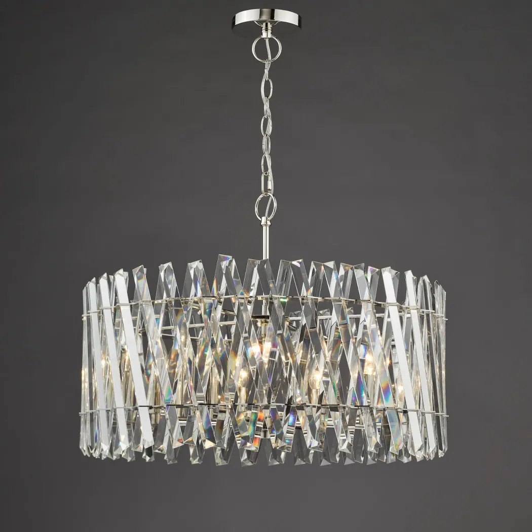 Entwine 8 Light Polished Nickel & Crystal Pendant Ceiling Light