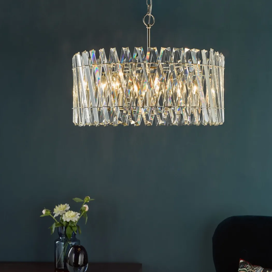 Entwine 8 Light Polished Nickel & Crystal Pendant Ceiling Light