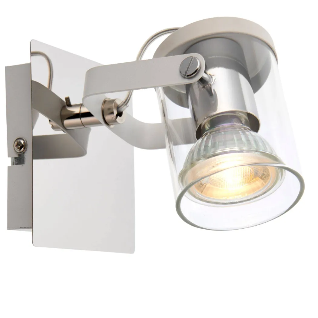 Errol 1 Light Polished Chrome and White Spotlight Ceiling Light with Glass Shade