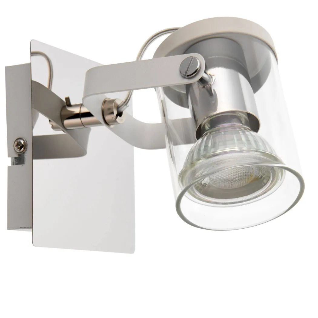 Errol 1 Light Polished Chrome and White Spotlight Ceiling Light with Glass Shade