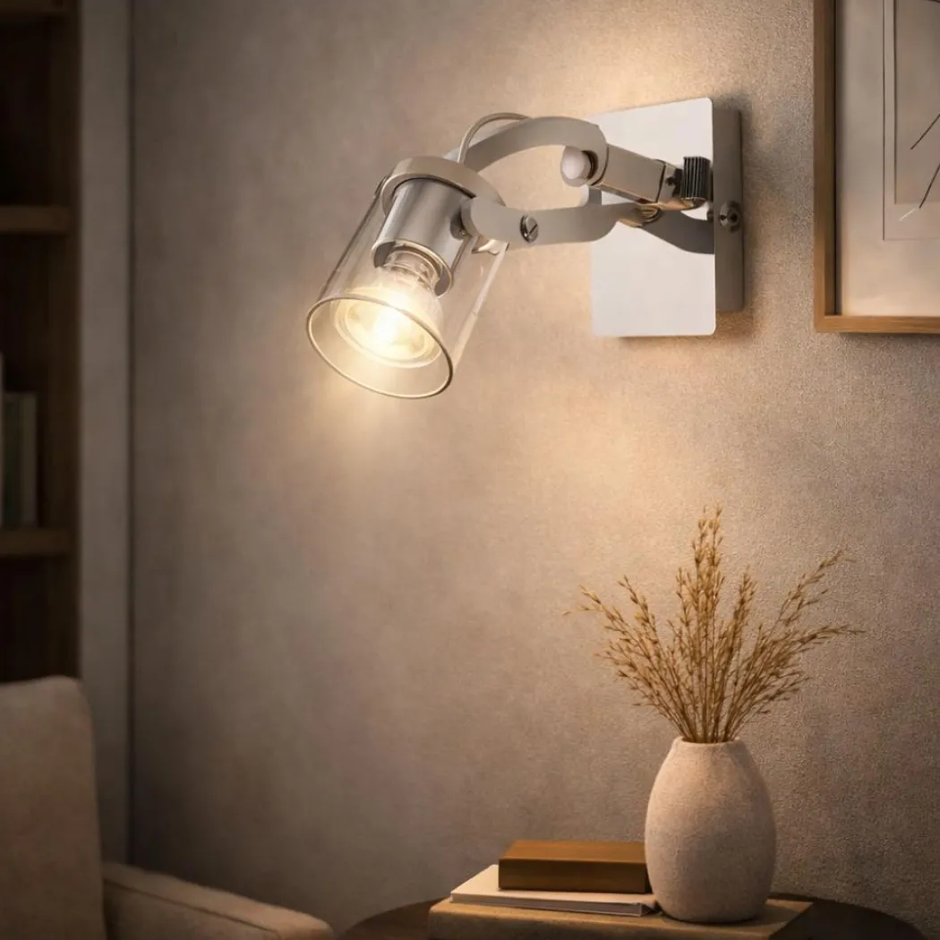 Errol 1 Light Polished Chrome and White Spotlight Ceiling Light with Glass Shade