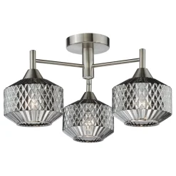 Fabrienne 3 Light Nickel & Smoked Glass Semi Flush Ceiling Light