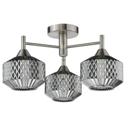 Fabrienne 3 Light Nickel & Smoked Glass Semi Flush Ceiling Light