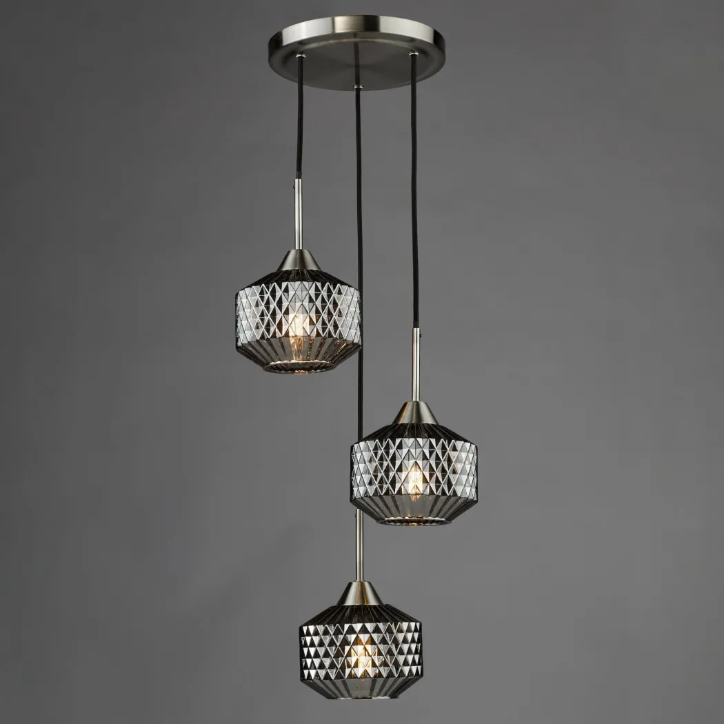 Fabrienne 3 Light Nickel & Smoked Glass Multidrop Ceiling Pendant