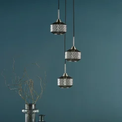 Fabrienne 3 Light Nickel & Smoked Glass Multidrop Ceiling Pendant