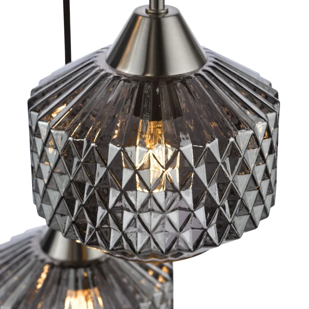 Fabrienne 3 Light Nickel & Smoked Glass Multidrop Ceiling Pendant