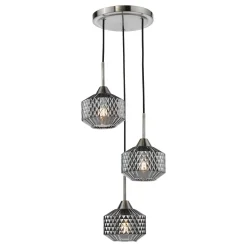 Fabrienne 3 Light Nickel & Smoked Glass Multidrop Ceiling Pendant