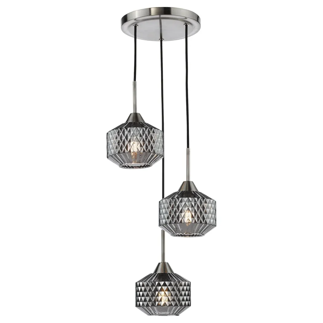 Fabrienne 3 Light Nickel & Smoked Glass Multidrop Ceiling Pendant