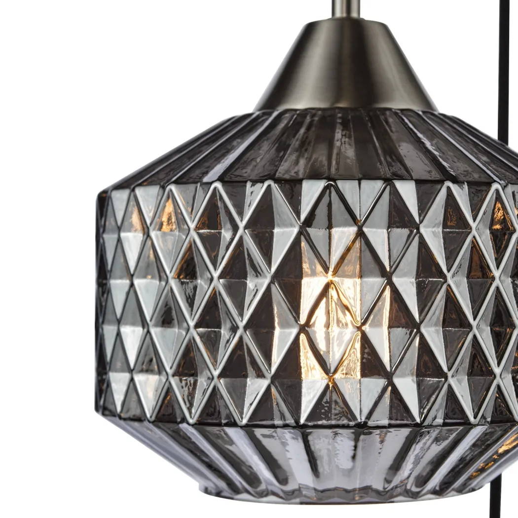 Fabrienne 3 Light Nickel & Smoked Glass Multidrop Ceiling Pendant