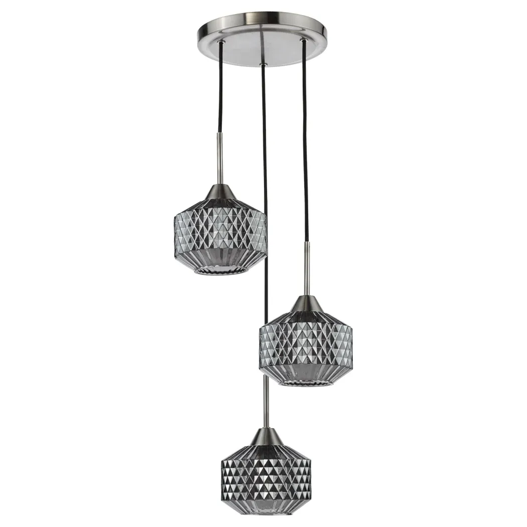 Fabrienne 3 Light Nickel & Smoked Glass Multidrop Ceiling Pendant