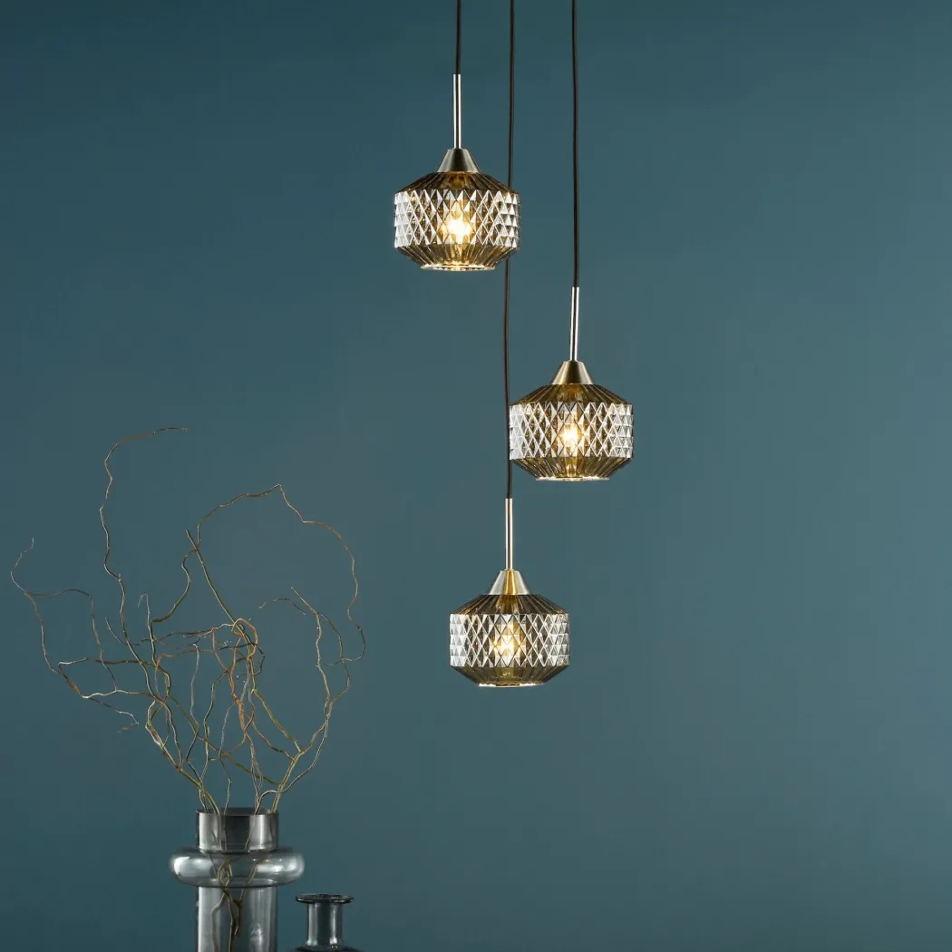 Fabrienne 3 Light Nickel & Smoked Glass Multidrop Ceiling Pendant