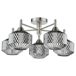 Fabrienne 5 Light Nickel & Smoked Glass Semi Flush Ceiling Light