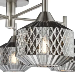 Fabrienne 5 Light Nickel & Smoked Glass Semi Flush Ceiling Light